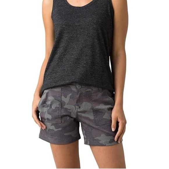 PrAna Olivia Shorts Women's 6 Gravel Camo 5"Stretch Zion UPF 50+ Outdoor Hiking - Picture 1 of 9